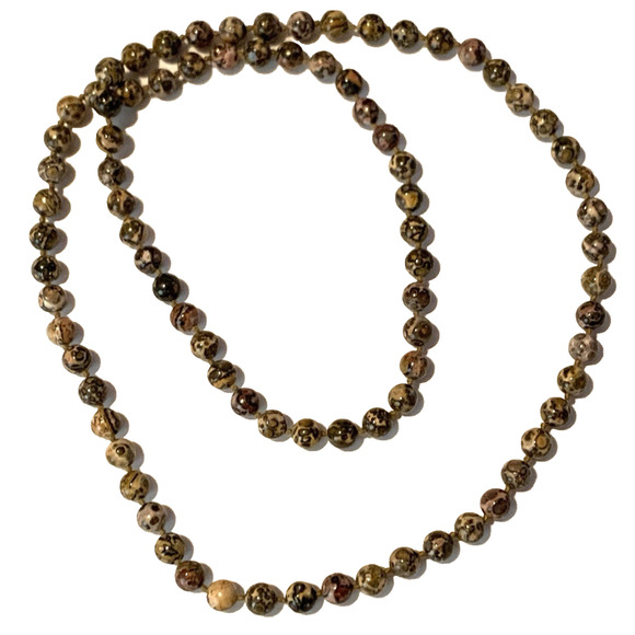 Vintage Leopard Skin Jasper Necklace Hand Knotted Natural Stone Beads ~30" - Picture 6 of 9